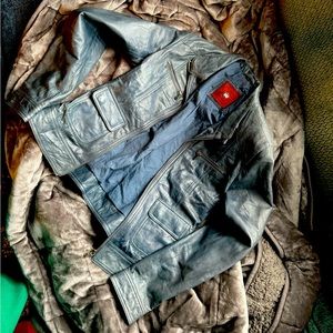 Blue Leather Moto Jacket